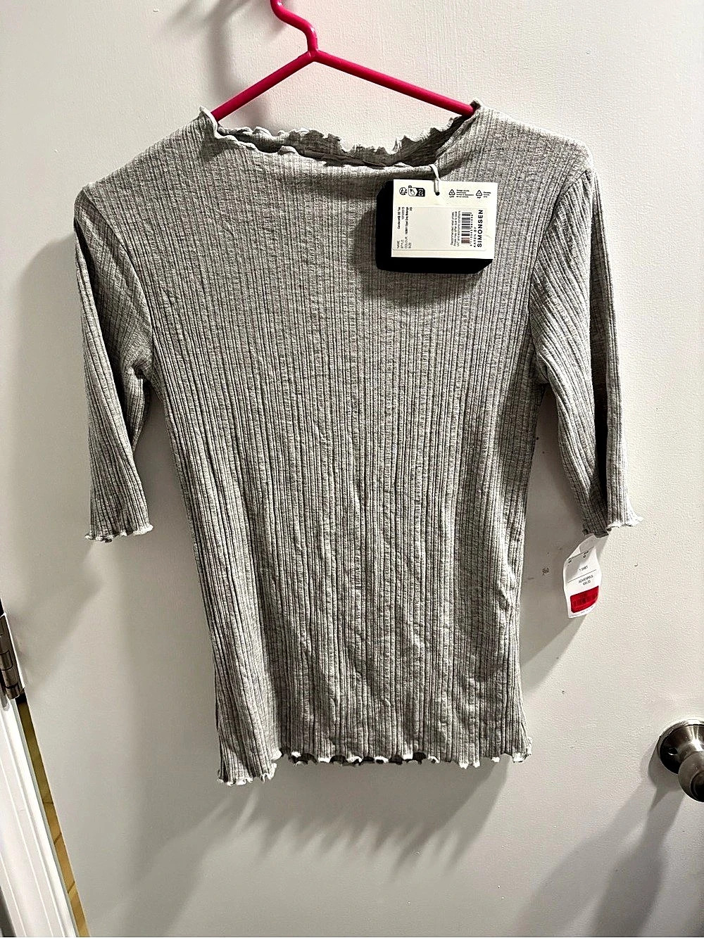 Karen by Simonsen CandaceKB SS Tee Ribbed Long Sleeve Top Gray XS